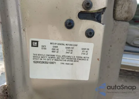 2005 Pontiac Bonneville Se z USA, uszkodzony, nr VIN 1G2HX52K85U109871